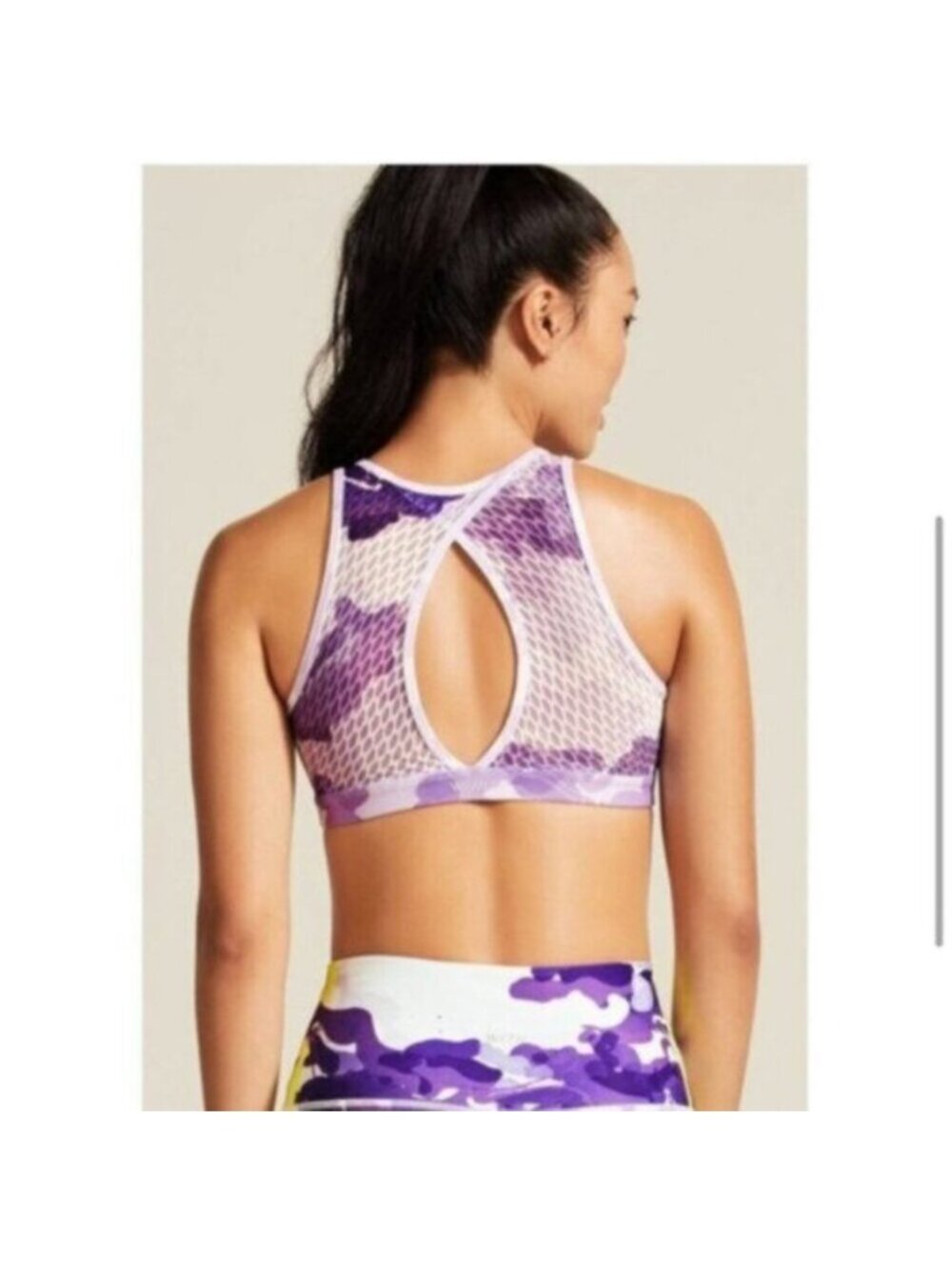 NWT Peloton X Purple Camo Athleisure With Cut Out Nail Polish Sports Bra Size XS - Picture 2 of 7